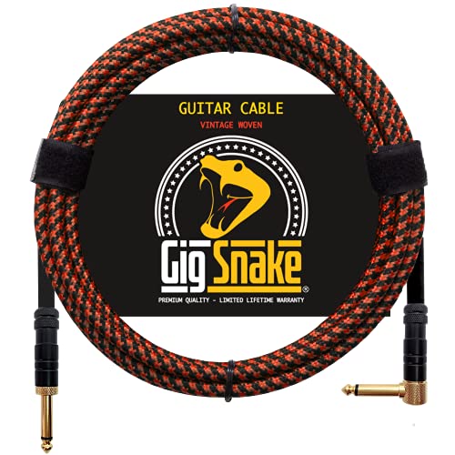 Guitar Cable 10 ft - 1/4 Inch Right Angle Red Instrument Cable - Professional Quality Electric Guitar Cord and Amp Cable - Low Noise Bass and Guitar Cables - Reliable Cords for a Clean Clear Tone