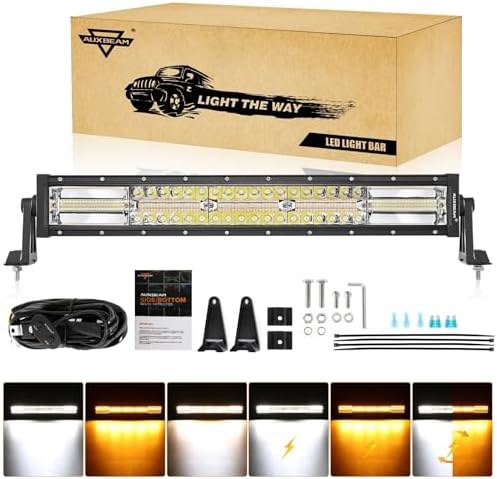 Auxbeam 22 Inch LED Light Bar, 120W 6 Modes Amber White Strobe Fog Lights, Yellow Spot Flood Memory Reset Function Offroad Driving Work Ditch Light for Truck Car ATV