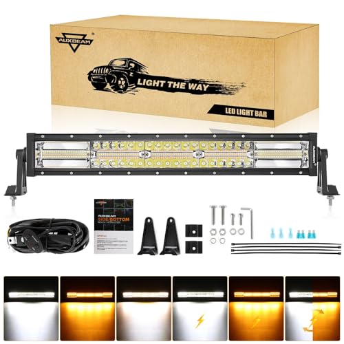 Auxbeam 22 Inch LED Light Bar, 120W 6 Modes Amber White Strobe Fog Lights, Yellow Spot Flood Memory Function Offroad Driving Work Ditch Light for Truck Car ATV 22 inch straight