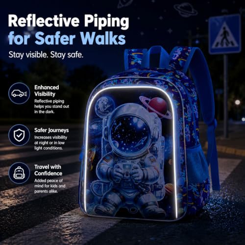 Image of 3Pcs Space Backpack for School, Boys Astronaut Bookbag with Lunch Box, 16 inch Kids Backpacks for Elementary Preschool Kindergarten (Blue)