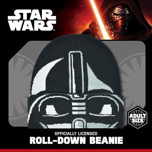 Image of Star Wars Darth Vader Roll Down Cuff Beanie Hat, Black, One Size | Soft, stretchy fabric for a cozy, comfortable everyday fit.
