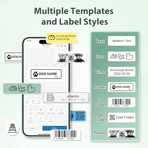 Image of P21 Label Maker Machine with Tape, Bluetooth Label Printer Thermal Mini Label Makers with Built-in Cutter and Multiple Templates, Portable Printers for School, Office, Home Use (Green)