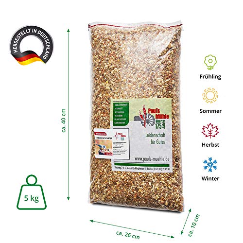 Paul´s Mühle Premium Ganzjahresfutter für Wildvögel mit extra hohem Fettanteil, Vogelfutter zur Ganzjahresfütterung, Senkrechtstarter, 5 kg