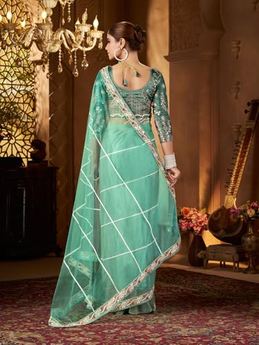 Image of Pandadi Saree Women's Net Embroidery Work Saree With Unstitched Blouse Piece