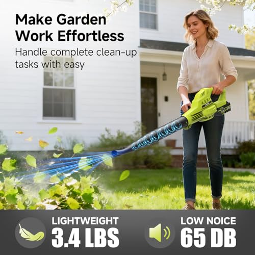 Leaf Blower Cordless with 2X 4.0Ah Batteries and Charger, 150MPH Lightweight Cordless Blower, 3 Speeds Small Battery Operated Leaf Blowers for Lawn Care, Patio, Yard, Leaves, Grass, Dust (Green) - Image 3