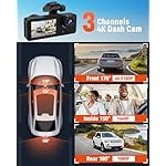 3 Channel Dash Cam,4K+1080P Dash Cam Front and Rear Inside, Dash Camera for Cars, Triple Car Camera with 32GB Card,Built-in G-Sensor, 2’’ IPS Display Car Camera,Loop Recording,24Hr Parking - Image 2