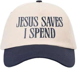 Trendy Jesus Saves I Spend Embroidered Baseball Cap – Funny Christian Hat for Women & Men, Aesthetic Adjustable Dad Hat White