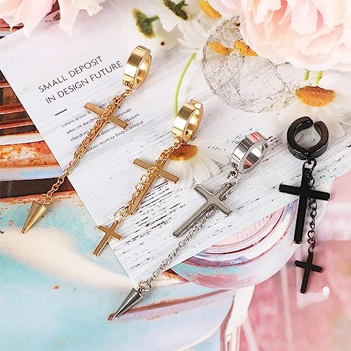 Newitin 6 Pairs Magnetic Stud Earrings For Men Stainless Steel Magnetic Earrings Men Clip On Earrings Non Piercing Cross Earrings Unisex Cz Hoop Dangle Cross Magnetic Earrings For Men Women #TOP2