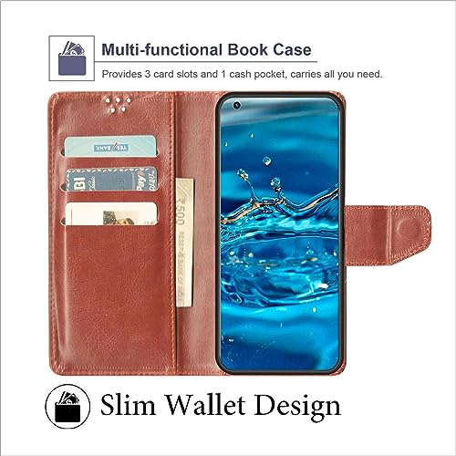 Image of SBMS Flip Cover for Nothing Phone (3a) Lite Back Cover Case with Magnatic Closure | Genuine Leather Finish | Inbuilt Stand | Card & Money Pocket | Wallet Style Flip Back Case Cover (Brown)