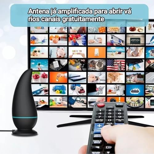 Antena de Onda Terrestre para TV Digital HDTV, com Amplificador de Sinal, Full HD, Sinal 10x mais Fo
