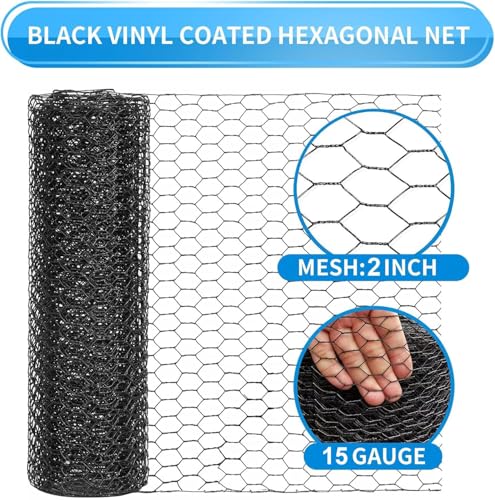 Image of 60'' x 100' Black Chicken Wire Mesh Fence, 15 Gauge Poultry Netting and 2 inch Mesh Fence Roll, Chicken Wire for Floral Arrangements /Crafts /Farm /Livestock /Pet Protection