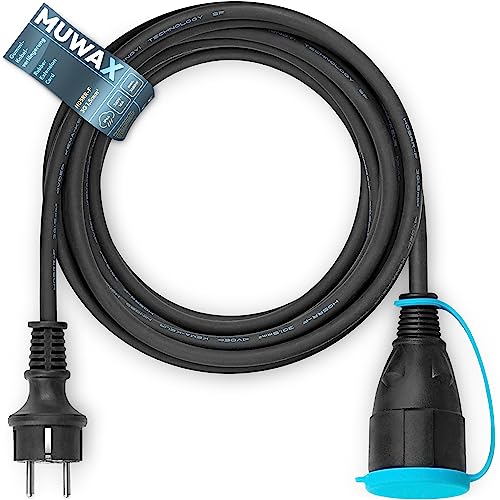 MUWAX 50m Gummi-Verlängerungskabel H05RR-F 3G1,5mm² für den Außenbereich, Rasenmäher, Garten & Werkstatt, IP44, schwarz