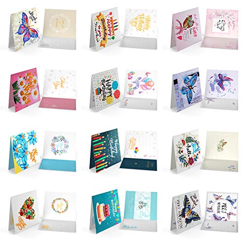 12 Pack 5D Diy Diamond Painting Greeting Cards Handmade Happy Birthday Greeting Cards Thank You Cards Rhinestone Cards For Thanksgiving Christmas Day #TOP6