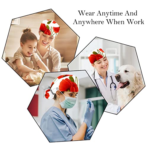 Chapeaux bouffants à fleurs de coquelicot avec bandeau absorbant et taille réglable