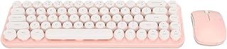Bewinner Wireless Keyboard and Mouse Combo, 2.4GHz 68 Keys Typewriter Keyboard Wireless with Silent Mouse, Waterproof Round Retro Aesthetic Keyboard for Mac PC Desktop Laptop (White Pink)