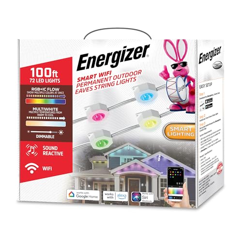 Energizer Smart Permanent Outdoor RGB+IC Lights, 100ft, 72 LED Sound Reactive Eaves Lights, Weather & Water Resistant, App & Voice Control with Alexa, Siri, Google, Grouping, Scheduling, 2.4GHz Wi-Fi - image 9