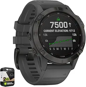 Garmin 010-02410-10 Fenix 6 Pro Solar Multisport GPS Smartwatch Black with Slate Gray Band Bundle with Premium 2 YR CPS Enhanced Protection Pack