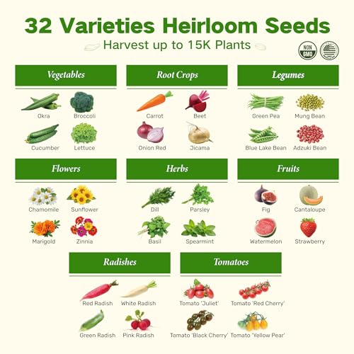 Lush&Dew Raised Garden Bed Heirloom Seed Bank, 32 Type 30000+ Non-GMO Seeds - Image 2