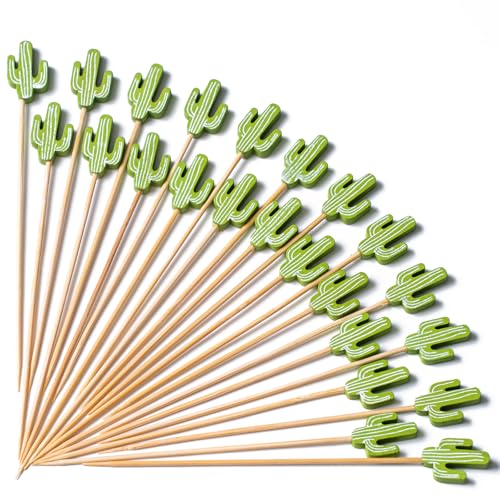 PuTwo Cocktail Picks Handmade Bamboo Toothpicks 100pcs 4.7” in Green Cacti