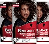 Schwarzkopf Brillance Intensiv-Color-Creme 924 Schokobraun (3x 170 ml), Permanente Haarfarbe mit 100% Grauabdeckung, Coloration mit pflegendem Biotin-Komplex für bis zu 12 Wochen Farbintensität