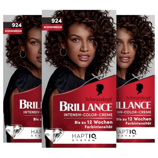 Schwarzkopf Brillance Intensiv-Color-Creme 924 Schokobraun (3x 170 ml), Permanente Haarfarbe mit 100% Grauabdeckung, Coloration mit pflegendem Biotin-Komplex für bis zu 12 Wochen Farbintensität