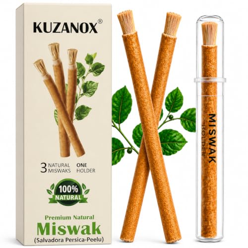 Image of Miswak Sticks for Teeth with Holder - Organic Salvadora Persica Chewing Sticks for Fresh Breath | Vacuum Sealed Traditional Sewak - Teeth Whitening, Natural Toothbrush Stick (3 Pack)