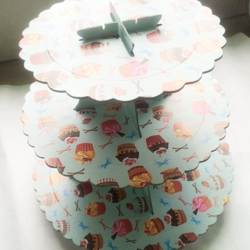 Delicious Kitchen Large 3 Tier Self-Assembly Cupcake Party Theme Round Cardboard Cup Cake Muffin Stand Dessert Tower, Reusable Decorating Cupcakes Muffin Display Holder, Party Centrepiece