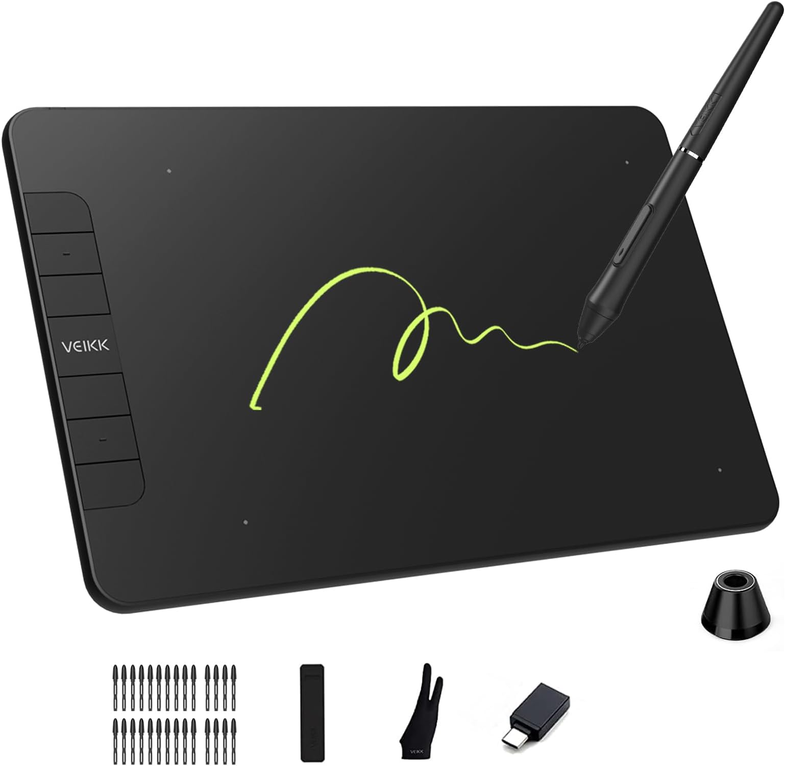 Drawing Tablet VK640, Digital Graphic Tablet 6x4 Inch with Battery-Free Stylus(8192 Pressure Levels), 6 Shortcut Keys, Pen Tablet for Drawing, Design, Teaching, Work with Mac, PC & Mobile