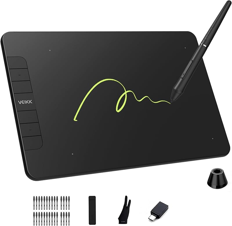 Tableta de dibujo VEIKK VK640, 6x4 pulgadas | 8192 niveles de presión, 6 teclas de acceso directo, para dibujo, diseño, pintura, bocetos y firmas electrónicas, tableta gráfica digital