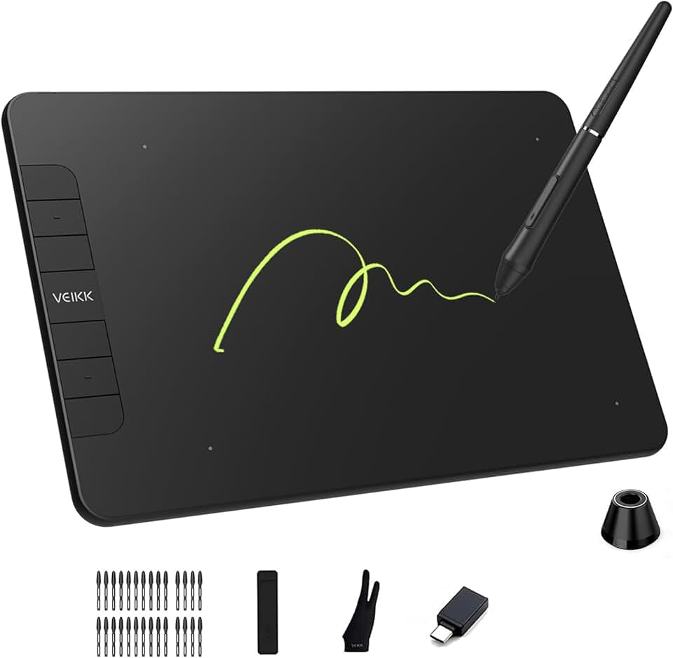 VEIKK Tablet de desenho VK640, tablet gráfico digital de 15 x 10 cm com caneta stylus sem bateria (8192 níveis de pressão), 6 teclas de atalho, tablet com caneta para desenhar, projetar, ensinar