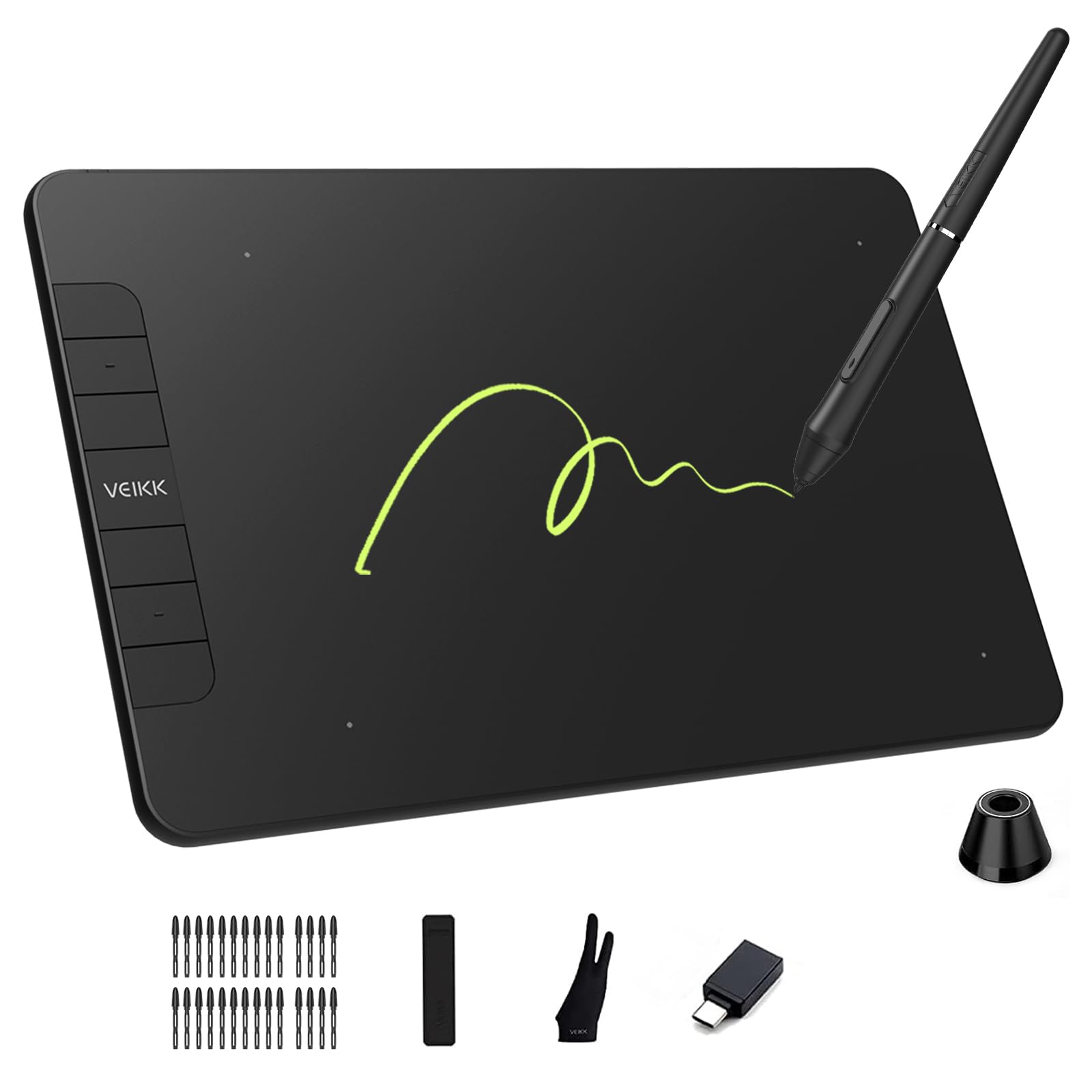 VEIKK VK640 Drawing Tablet 6x4 inch Portable Pen Tablet with 8192 Levels Battery-Free Stylus Graphic Tablet, 6 Shortcuts for Android Windows Mac OS and Chromebook, Support Tilt Function