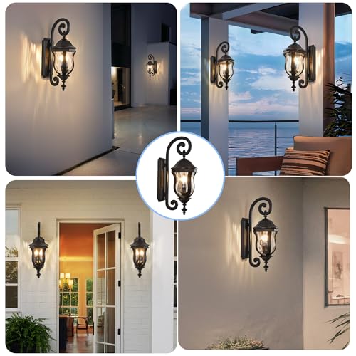 Image of Black Outdoor Wall Sconces, 22.8 inch Large Exterior Wall Lanterns
