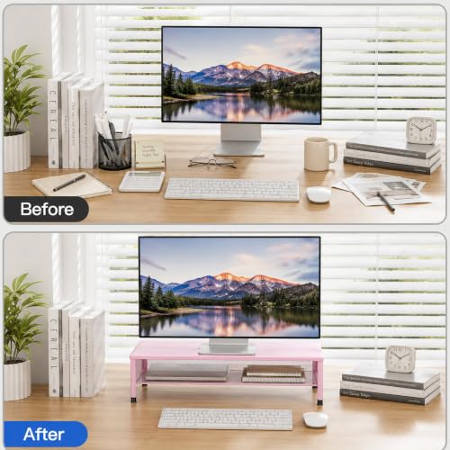 Image of OPNICE 2-Tier Computer Monitor Stand Riser, Laptop Stand for Desk, Desk Organizer for Office, Home and School Supplies, Pink