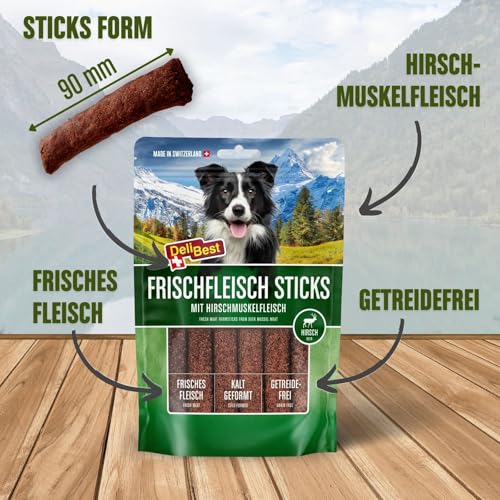 DeliBest Premium Hirschfleisch Sticks I natürlicher Hunde Snack leicht verdaulich I kalt geformt - sehr schmackhafte Hunde Leckerlies aus frischem Fleisch I 6 Stück – Bild 4