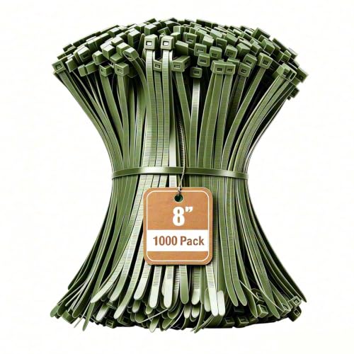 Image of Armpow 8 Inch Army Green Zip Tie 1000 PCS, 40 Lbs - Small to Medium Zip Tie, Nylon PA66 UV Resistant Cable Tie Heavy Duty for Indoor and Outdoor Use - Ideal for bundling and securing objects