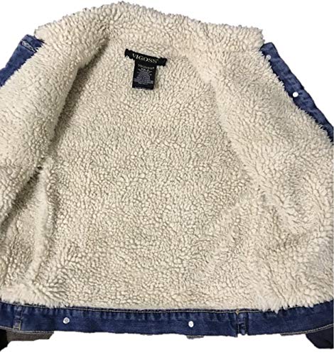 VIGOSS Jeans Girl's Faux Sherpa Lined Button Down Denim Jacket (14, Denim Blue Star)