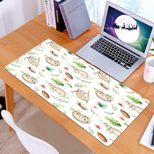 KDWJS Gaming Mauspad XXL 90x40cm Mousepad Groß Vernähte Kanten Anti-Rutsch für PC,Spielautomat und Spielautomat, Tropische Blätter, Blumen und Nüsse, f,Laptop Verbessert Präzision und Geschwindigkeit