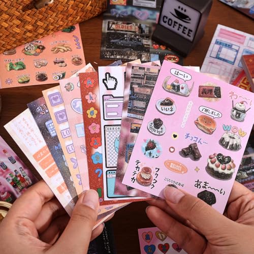 Image of 2PCS Girl's Japanese Retro Sticker Book, Food and Daily Life Theme - 500+ Cute Old Showa Style Foodie Stickers, for DIY Scrapbooking Journaling Handbook Decoration