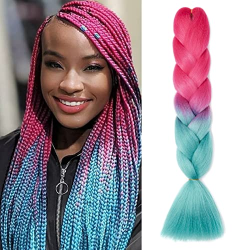 Gairyan Jumbo Braiding Hair Extensions 1pcs Ombre Jumbo Braids Hair Extensions for Braiding Synthetic Hair 1 Pack 24 inches 100g Box Braids Crochet Twist (Rose Red-Lake Blue)