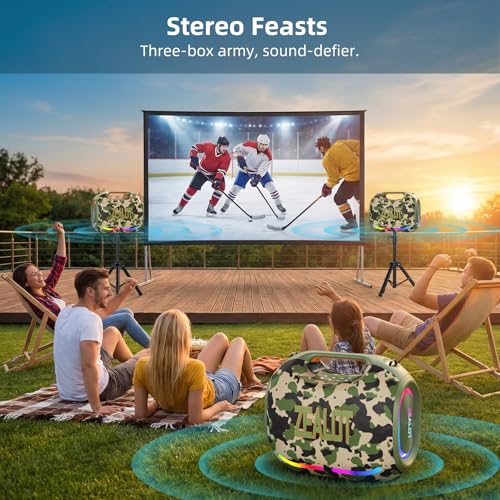 Image of ZEALOT 250W RMS /300W(Peak) Bluetooth Speaker, Portable Wireless Speaker with Loud Sound and Deep Bass, Multi-Device Pairing, IPX6 Waterproof, 5.3 BT, 40H Long Playtime for Party, Outdoor, Home (Camo)