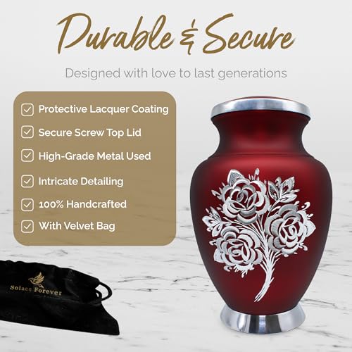 Solace Forever Red Rose Cremation Urn, Decorative Urns, Funeral Urns for Human Ashes Adult Female & Male - Image 3