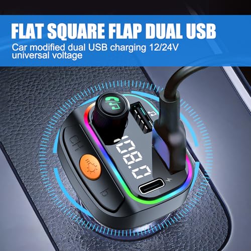 Transmisor FM Bluetooth para coche, adaptador inalámbrico 5.0, manos libres, reproductor MP3, soporte Hi-Fi, con luz ambiental - imagen 6