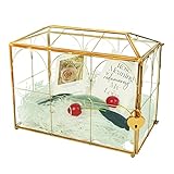 Wedding Gold Glass Card Box with Lock and Slot - Wedding Envelope Card Holder for Reception Handmade Gold Decorative Glass Terrarium, Party Centerpiece Gift Card Box Handmade Vintage Wedding Card Box