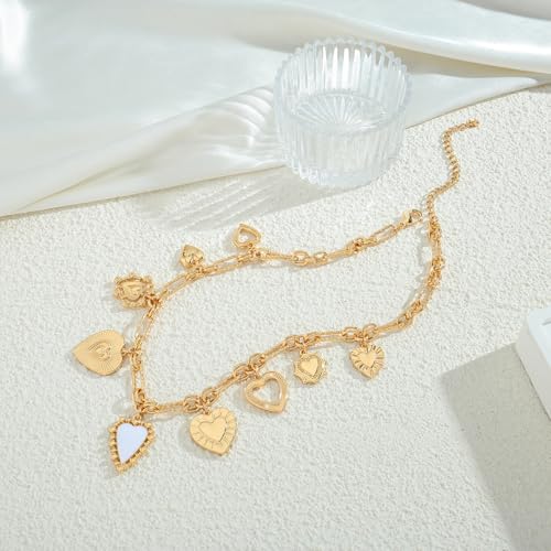 LILIE&WHITE Gold Cross Charms Necklace Trendy Heart Pendant Necklace Chunky Gold Necklaces Fashion Pearl Heart Flower Choker Necklaces Jewelry 5