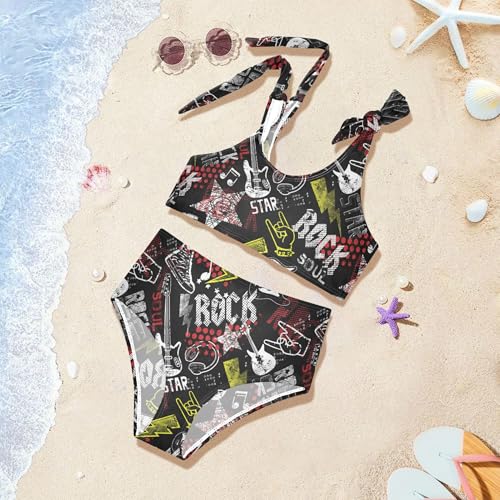 Exnundod Toddler Girls Swimsuit Rock Star Guitar Two Piece Bikini Sets Bathing Suit Kids Swimwear 3-12T3