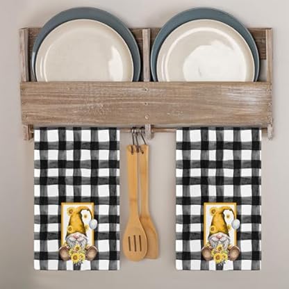 Geschirrtücher Schwarze Karierte Blume Handtücher Küchentücher Saugfähige Küchenhandtücher Waschbar Trockentücher Küche Wiederverwendbar Kitchen Towels Geschirrhandtücher 4 Stück (40x60 cm)