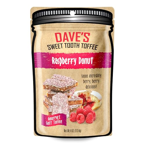 Dave's Sweet Tooth Raspberry Donut Toffee – Holiday Flavors – Single Handmade & Homemade Gourmet Soft Toffee with Real Butter, Real Sugar, and Hand-Sliced Almonds, Naturally Gluten-Free