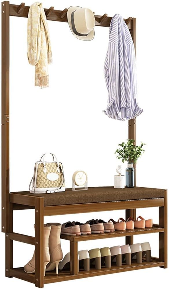 Coat Rack Hall Tree, with Bench, Shoe Rack and Coat Rack 3-in-1 Entryway Shoe Storage Cabinet, 3 Tier Shoe Shelf Storage Organizer Rack ()