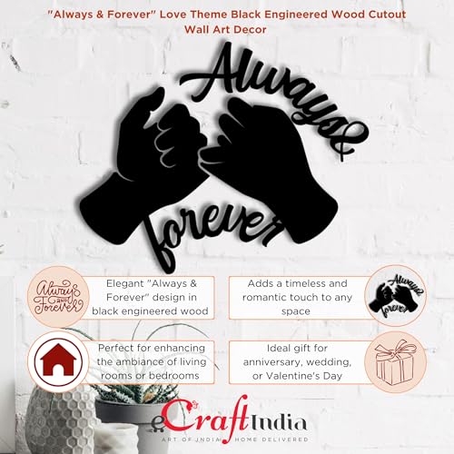 Image of eCraftIndia Always & Forever Black Engineered Wood Cutout Wall Art Decor| Wall Decoration Item| Wooden Wall Decor Item| Home Wall Decor for Living Room Bedroom| Gift for Diwali Valentines Day