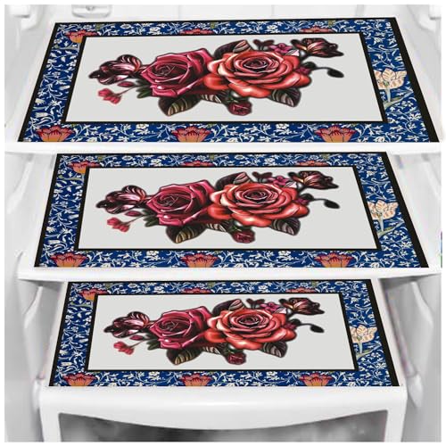 Image of DakshyaIndustries Pack of 3 PVC Printed Fridge Mat /Refrigerator Mat (Blue)